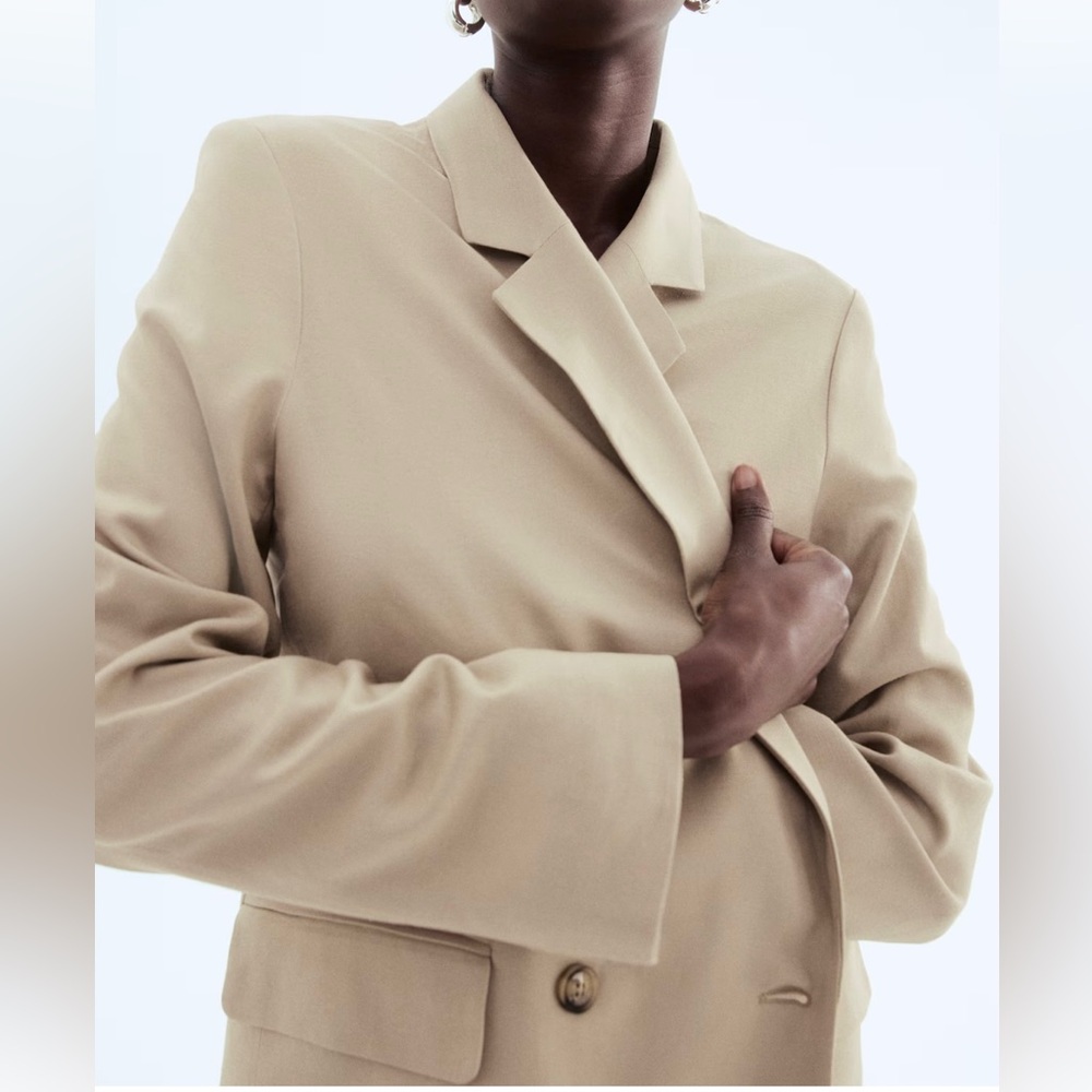 NWT - H&M Linen Blend Double-Breasted Blazer - Picture 2 of 7